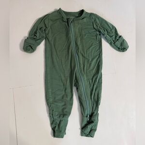 Guisby Zip Up Bamboo Super Soft Green Long Sleeve Converted Footed Pajamas Sz NB